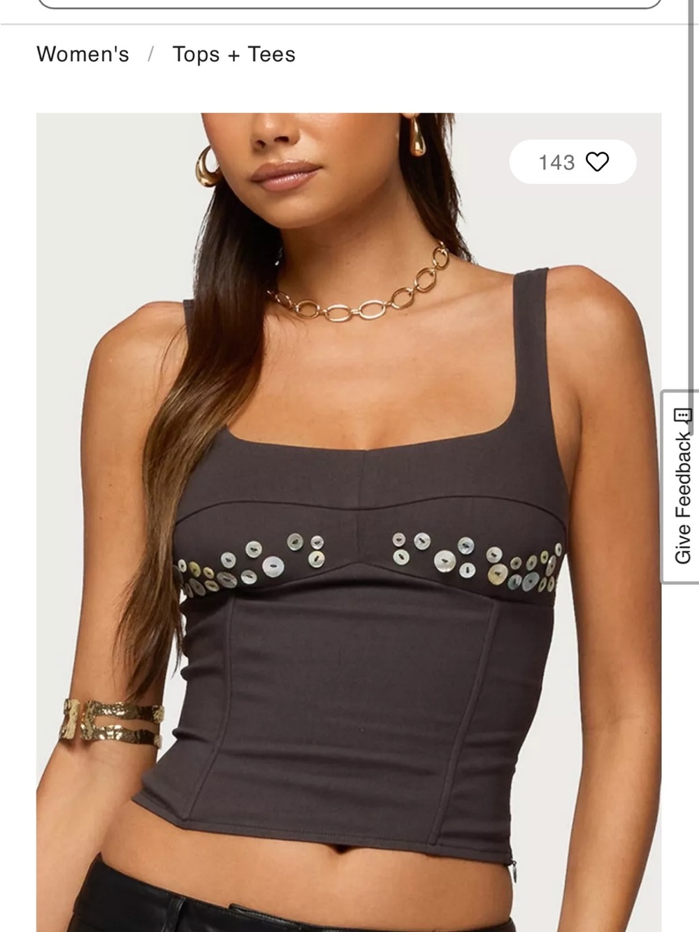 Edikted Charcoal Square-Neck Sequin Bustier Tank